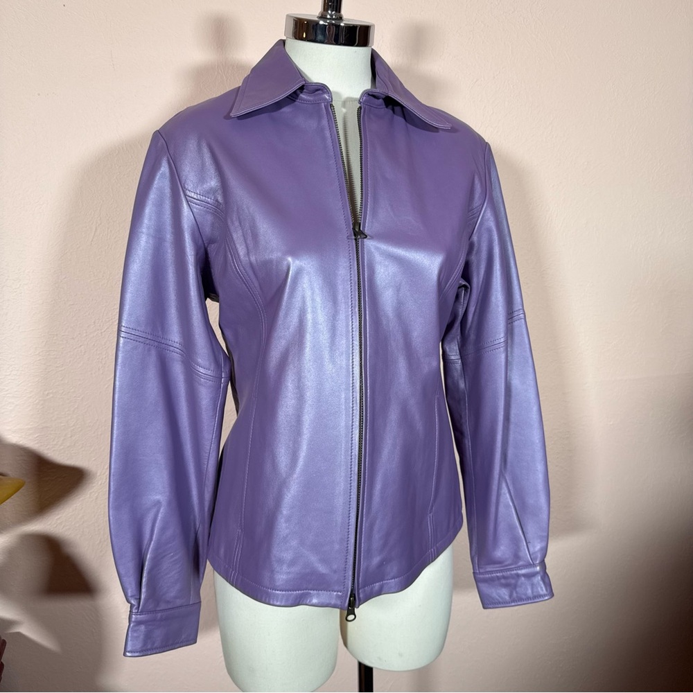Vintage Nicola Berti Lavender purple leather minimalist zip front Blazer Jacket - Picture 16 of 16